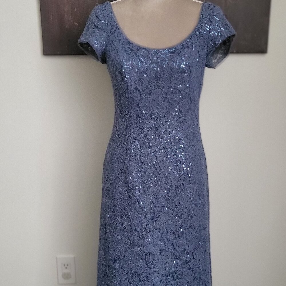 Oleg Cassini Short Sleeve Lace Sheath Gown